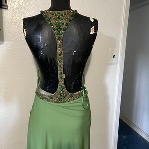 Alexander McQueen green jersey draped cocktail dress from 2006